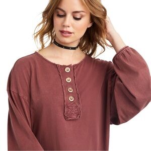 Ariat Top Pinon Henley Long Sleeve Maroon Buttons New W Tags Small medium large